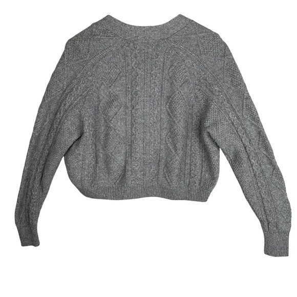 Madewell Cardigan S Cable Knit Cropped Wool Blend Gray Silver Fisherman Preppy - Picture 5 of 16
